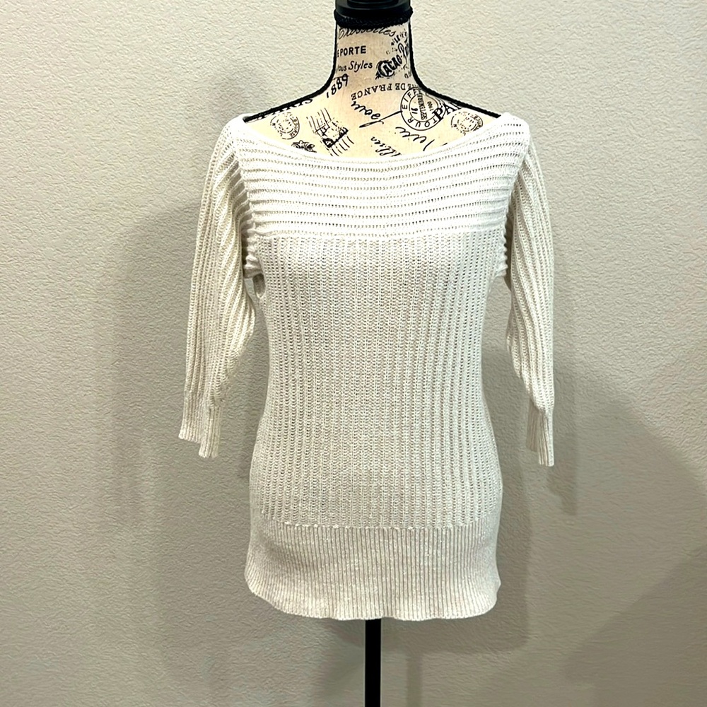 WHBM Scoop Neck Sweater (Cream Colored with Faint Gold Threads)